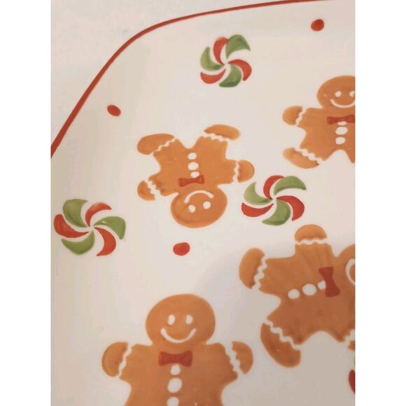 Square Gingerbread Platter Christmas 7.25" Ivory Cookie Plate Vintage Christmas - Picture 6 of 11